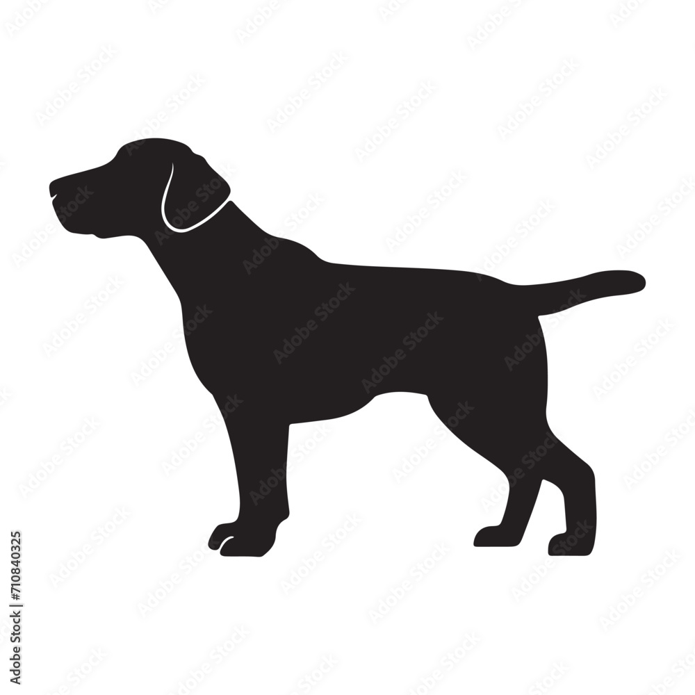 black silhouette of a DOG with thick outline side view isolated