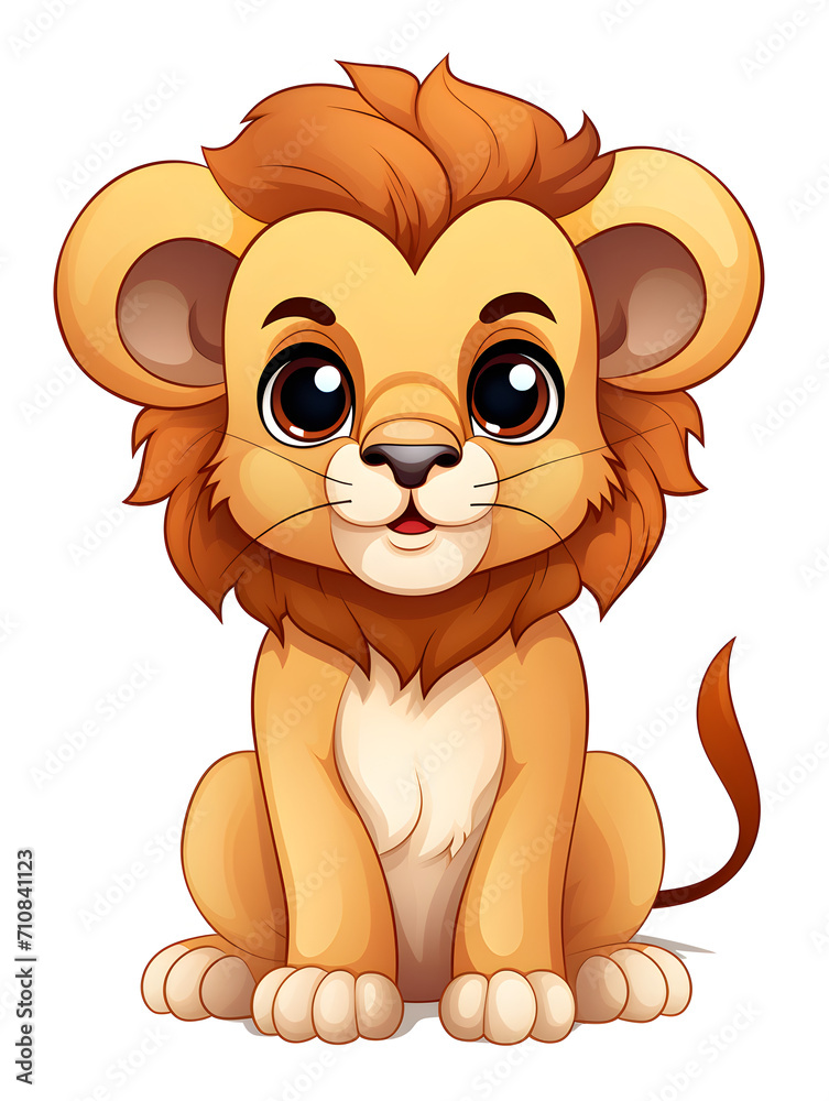 Illustration of a cute baby lion isolated on white background 