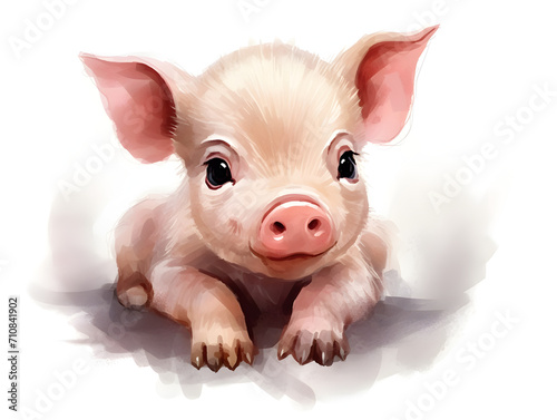 Watercolor illustration of a blue mini pig on white background 