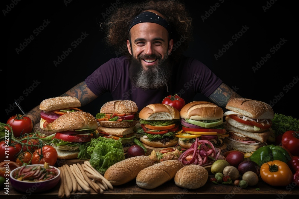 Vegetarian hamburger full of appetizing colors and textures., generative IA Vegetarian hamburger full of appetizing colors and textures., generative IA