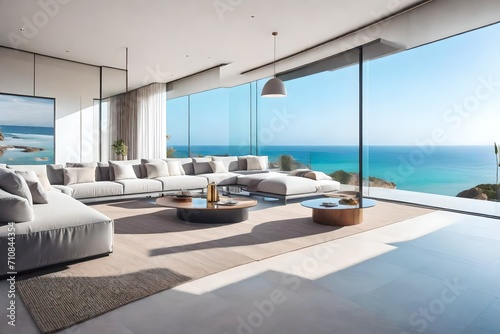 Modern living room with a view  of the sea.