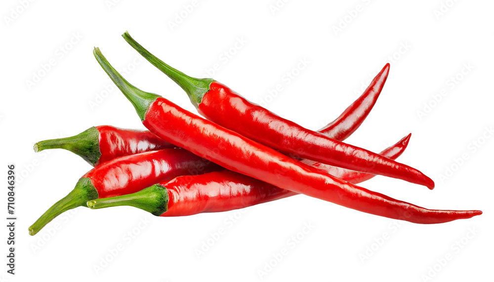 Red hot chili peppers isolated on transparent background.