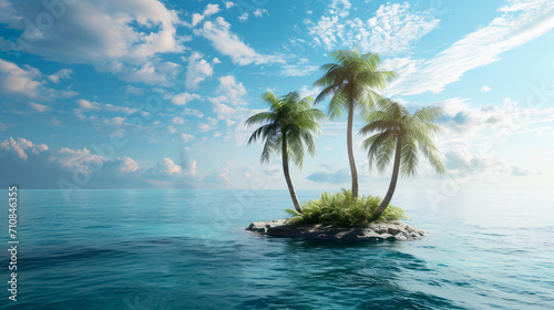 Small remote island with palm trees in the ocean