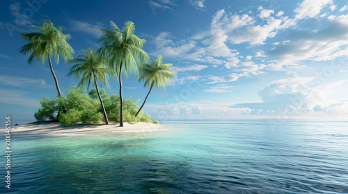 Small remote island with palm trees in the ocean