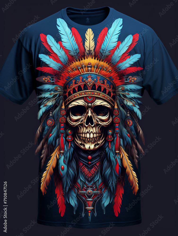t-shirt design, a skull wearing an indian chieftain headdress, in the style of vibrant illustrations created with Generative Ai t-shirt design, a skull wearing an indian chieftain headdress, in the style of vibrant illustrations created with Generative Ai