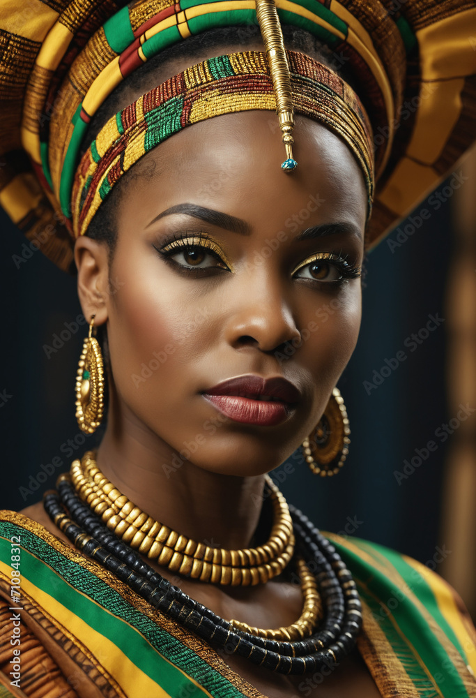 beautiful black woman dressed in african costume.