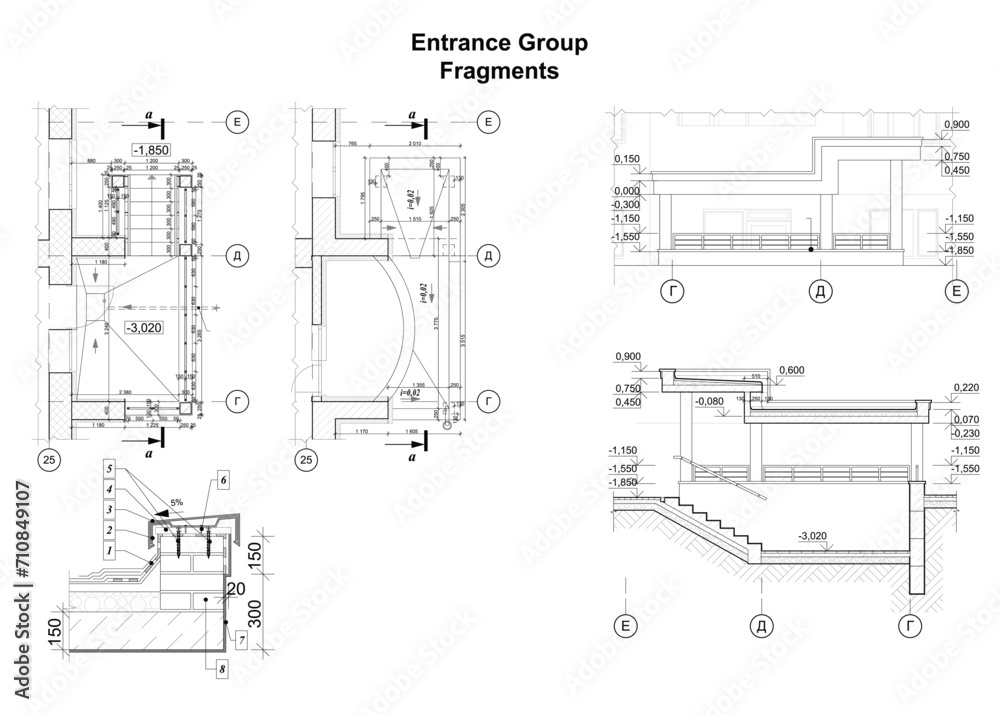 Vector architectural fragments of a building entances Vector architectural fragments of a building entances