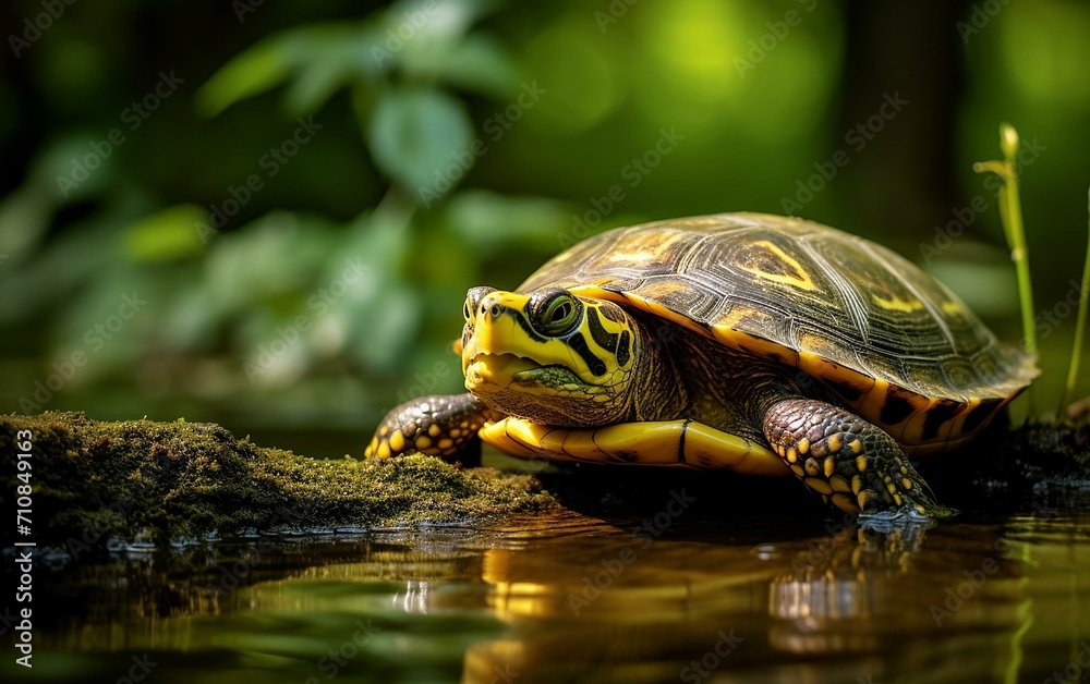 Serene Portrait of a Box Turtle Basking by the Water Serene Portrait of a Box Turtle Basking by the Water