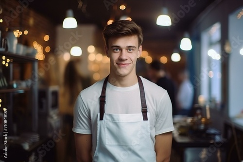 Charming Portrait of a Young Chef in a Restaurant Setting