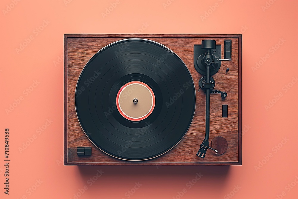 Obraz premium Retro Record Player on a Salmon Pink Background
