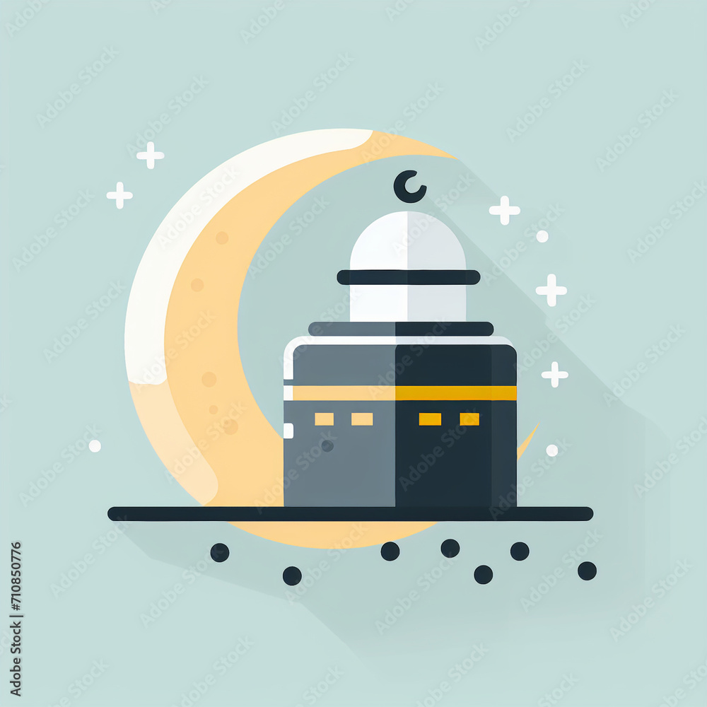Flat design of the moon and the vector Islamic Kaaba Flat design of the moon and the vector Islamic Kaaba
