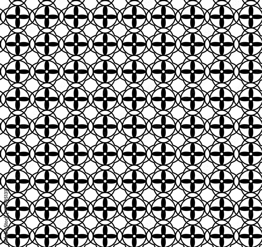 Vector seamless texture in the form of a lattice of black abstract patterns on a white background