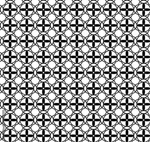 Vector seamless texture in the form of a lattice of black abstract patterns on a white background
