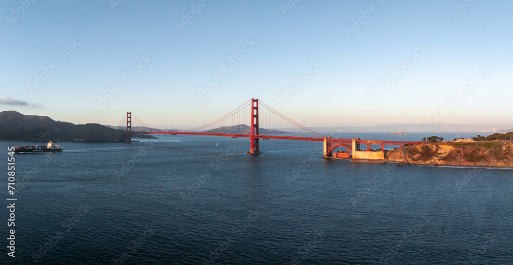 Famous Golden Gate Bridge, San Francisco at sunset, USA. San Francisco's Golden Gate Bridge at sunset from Marin County