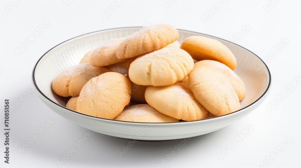 butter cookies in a plate against a white background.