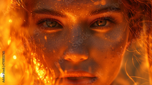 Closeup on young woman at sunset