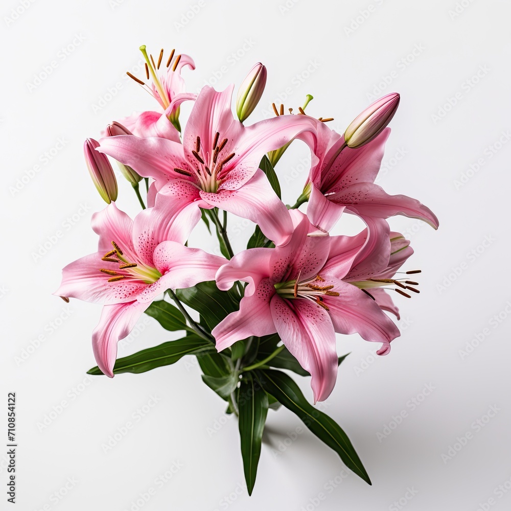 bouquete of pink flowers on white background