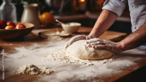 Artisanal Mastery: Baker Kneading Fresh Dough for Delicious Homemade Bread - Culinary Banner