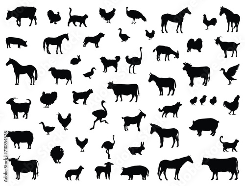 Farm animals silhouette vector art white background