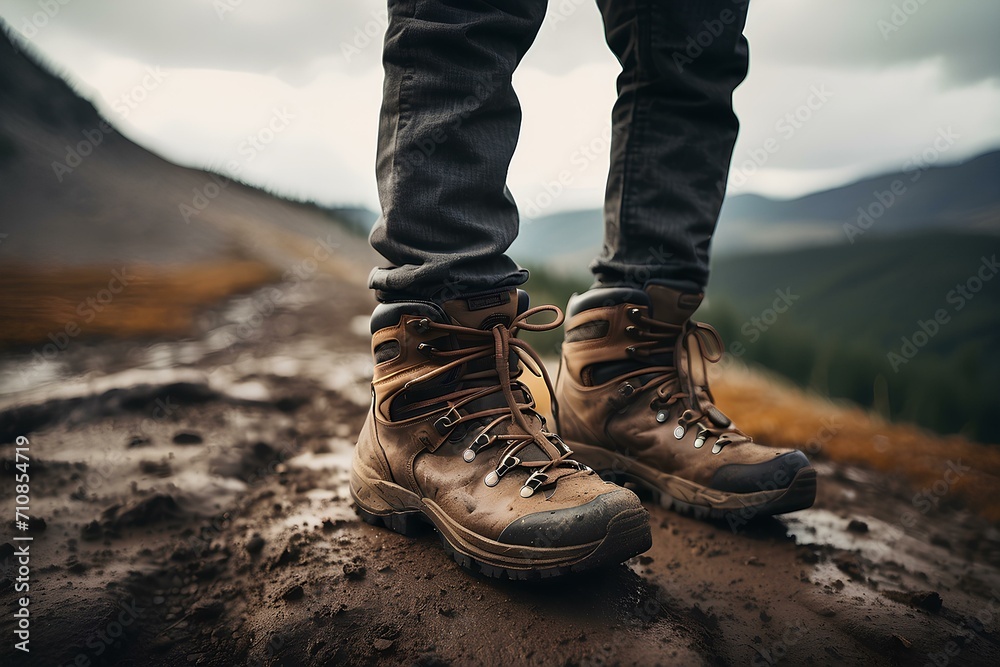 A pair of rugged hiking boots