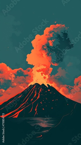 An erupting volcano, simple, wallpaper, minimalist art