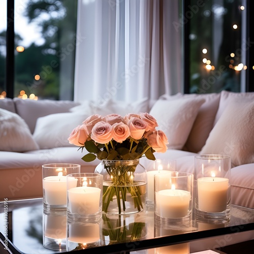 Wallpaper Mural White candles with roses Torontodigital.ca