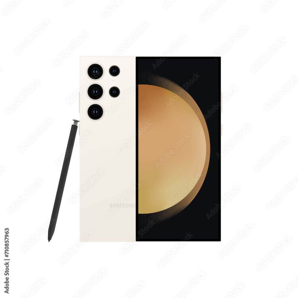 Smartphone Samsung Galaxy S23 Ultra. Beige color. Samsung Galaxy S23