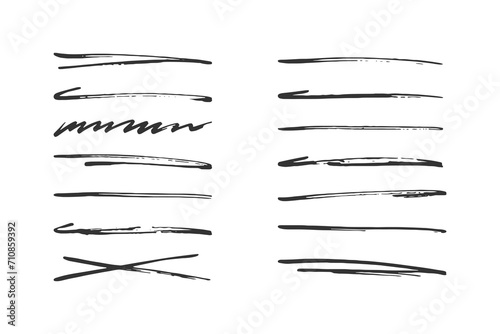Hand drawn underline elements collection. Scribble lines on white background set.