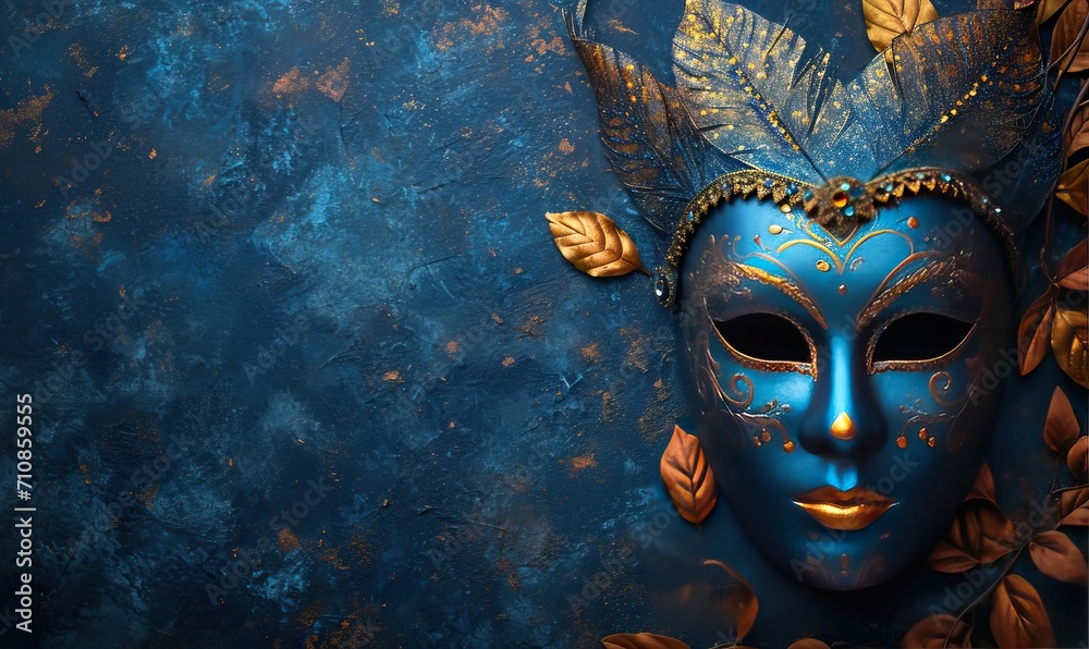 Theater mask on a textured background in blue.