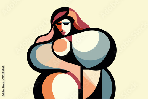 Portrait of a curvy woman in cubism style. Abstract artwork. Simple vector illustration. Creative colorful geometric vector art design illustration.
