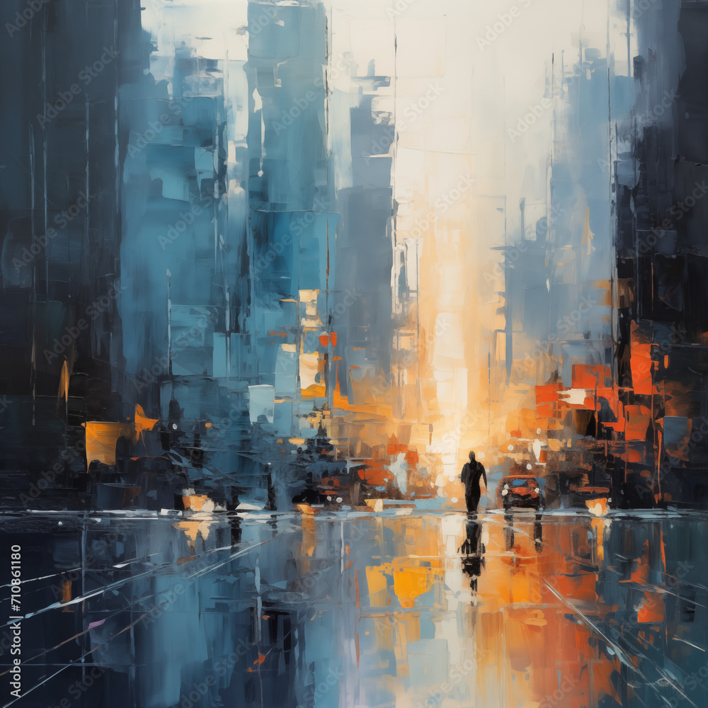 Fototapeta premium abstract cityview after rain, oil painting