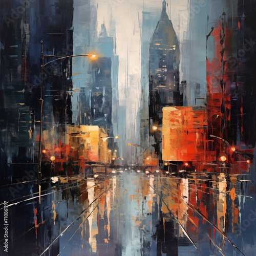 abstract cityview after rain, oil painting photo