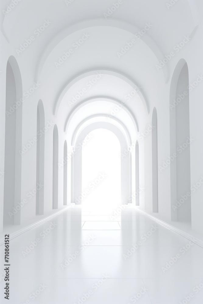 White empty interior with arches for your text or product product presentation with copy space, room mockup, white floor