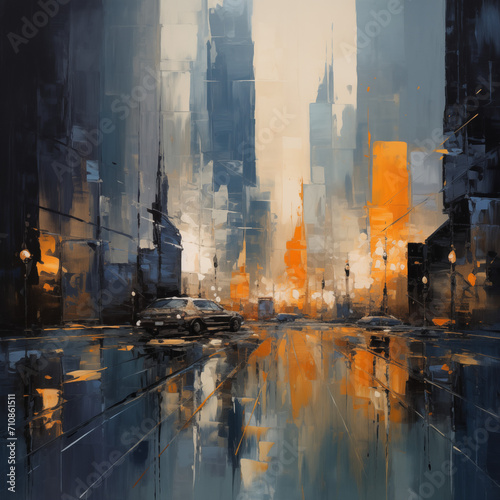 abstract cityview after rain, oil painting