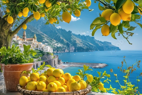 Scenic Amalfi Coastline: Lemon Grove and Historic Architecture in Campania, Italy photo