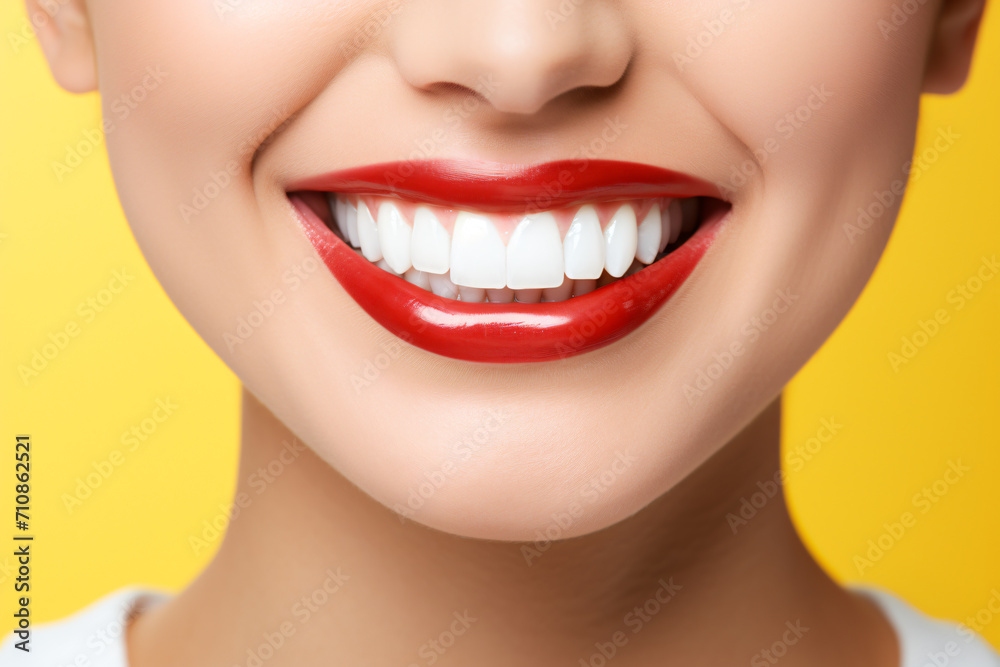 Obraz premium Smile makeovers teeth whitening, in the style of minimalistic compositions, spontaneous gesture, macro perspectives, light white