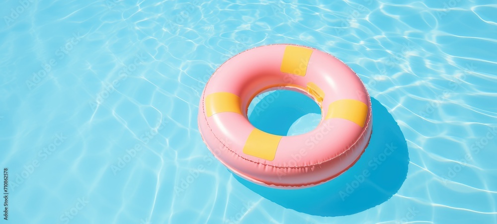 Obraz premium A pink rubber ring floats in a blue pond..