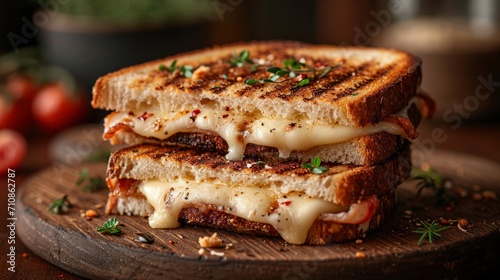 Delicious grilled cheese sandwich with melting cheese, grilled cheese product photo