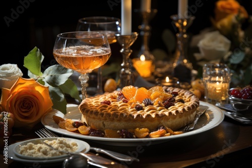 Perfect Pumpkin Pie at Exuberant Thanksgiving Dinner., generative IA