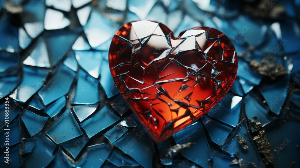 Broken heart-shaped glass