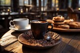 Cozy coffee with homemade cakes and coffee aroma., generative IA