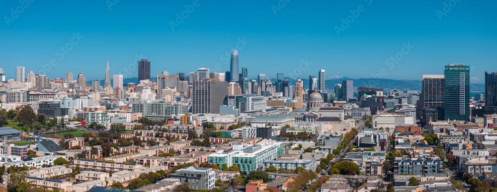 Panoramic aerial view of the San Francisco downtown. Panoramic aerial view of the San Francisco downtown.