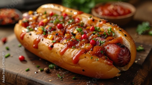 Hot dog product photo with fresh made hot dog sausage