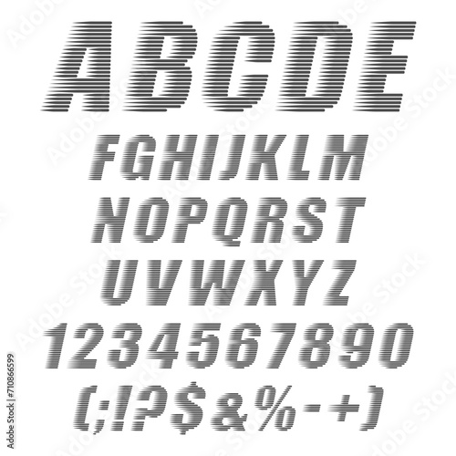 Flying alphabet, letters, numbers and signs. Isolated vector objects on white background.