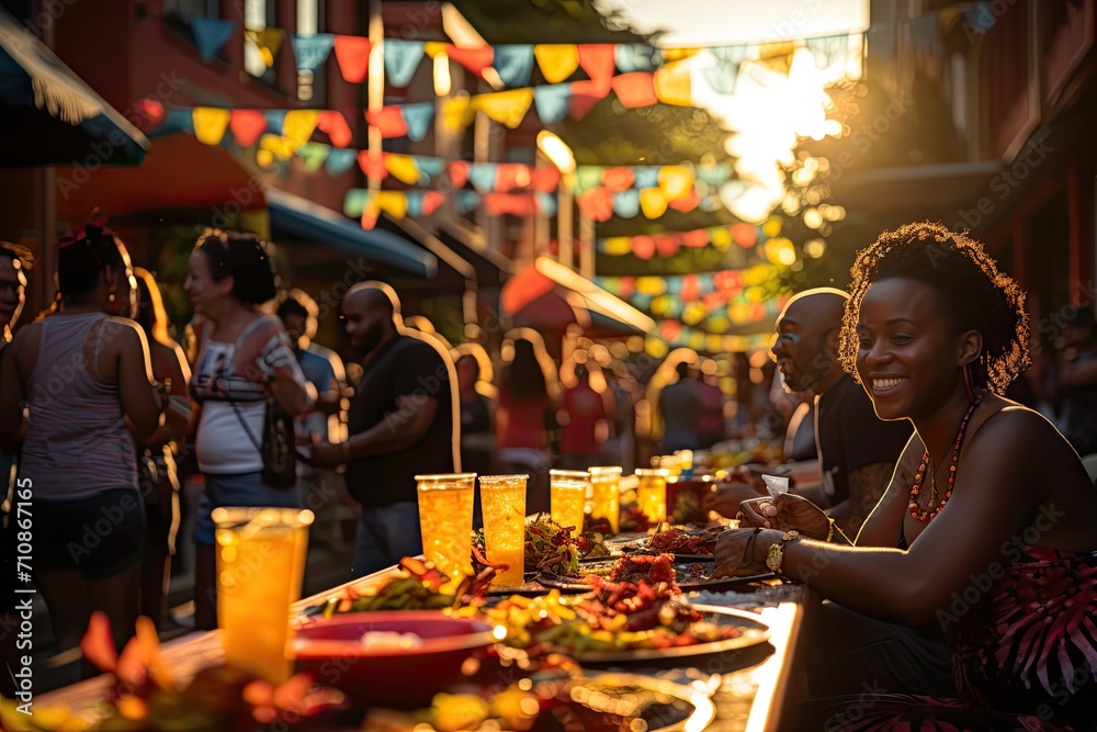 Street festival celebrates Afro-Brazilian cuisine in the midst of colors and dances., generative IA