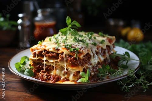 Family shares lasagna at Sunday lunch., generative IA