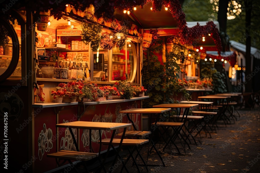 Italian Fair: Colorful tents selling Paninis, Arancini and Cannolis. Excited people travel the place., generative IA