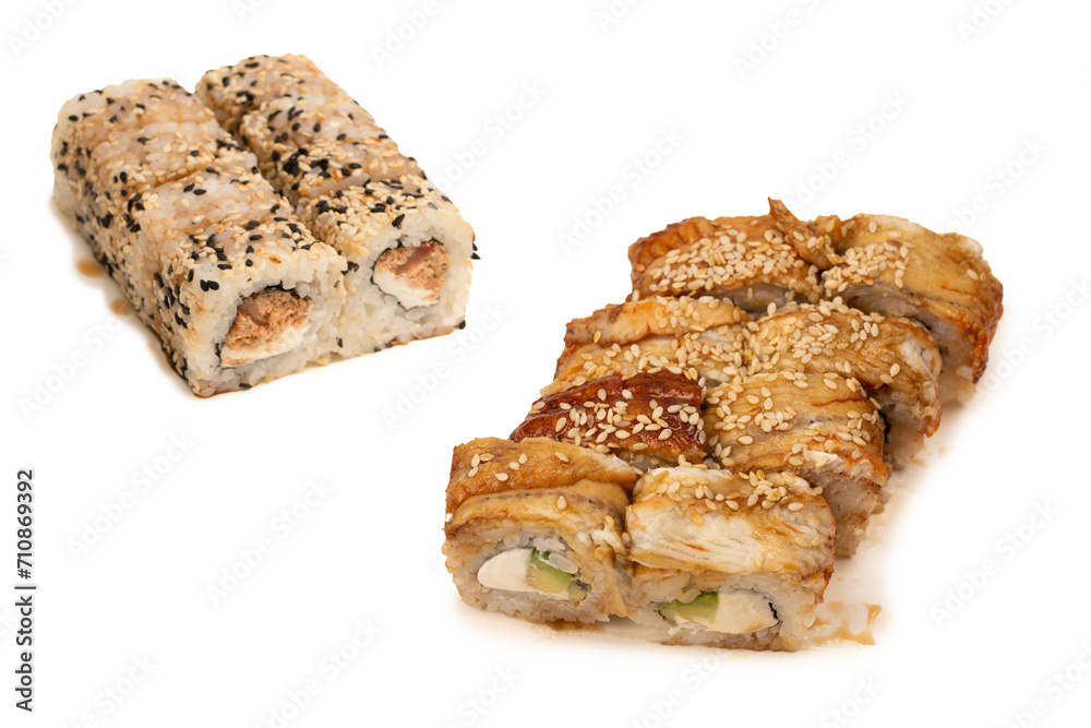 Sushi with cream cheese and tuna isolated on white background. Sushi with cream cheese and tuna isolated on white background.
