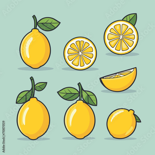 Lemon cartoon illustration vector set citrus fruit collection