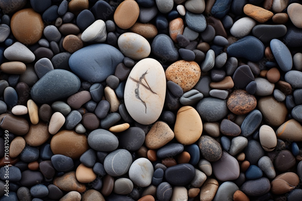 A rock with a clock on it showcases the unique representation of time on a natural surface, An oily and smooth texture of a pebble on the seashore, AI Generated A rock with a clock on it showcases the unique representation of time on a natural surface, An oily and smooth texture of a pebble on the seashore, AI Generated